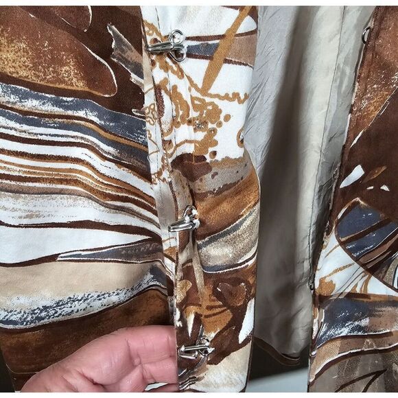 WinterSilks‎ Brown Abstract Art Print Silk Lined Stretch Cotton Blazer Jacket Sz - Picture 5 of 9